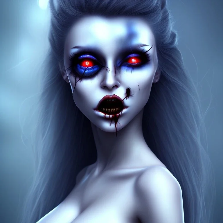 horror female vampire blue background