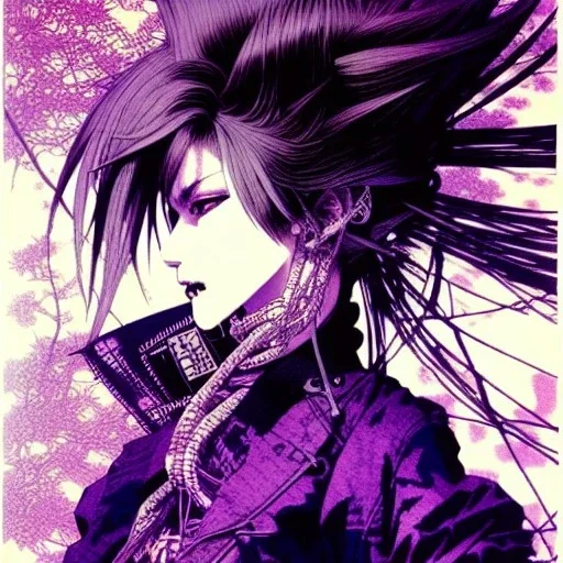 beautiful punk girl, hyper detailed, hyperdetailed, intricately detailed, illustration by <Katsushika Hokusai> <Yoji Shinkawa>, purple tones,