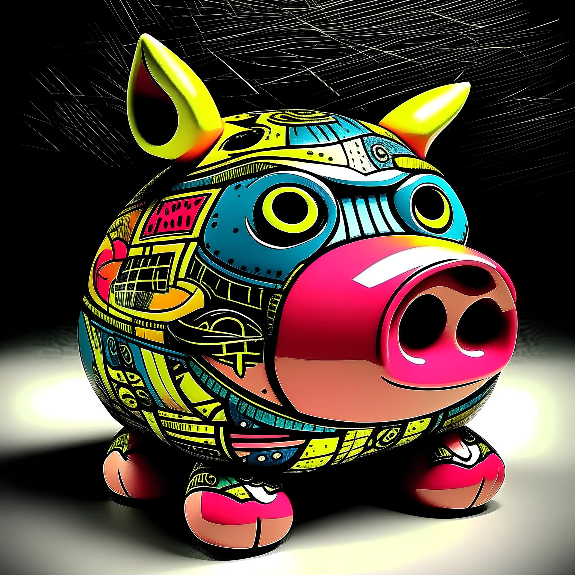 piggy bank in comic book style