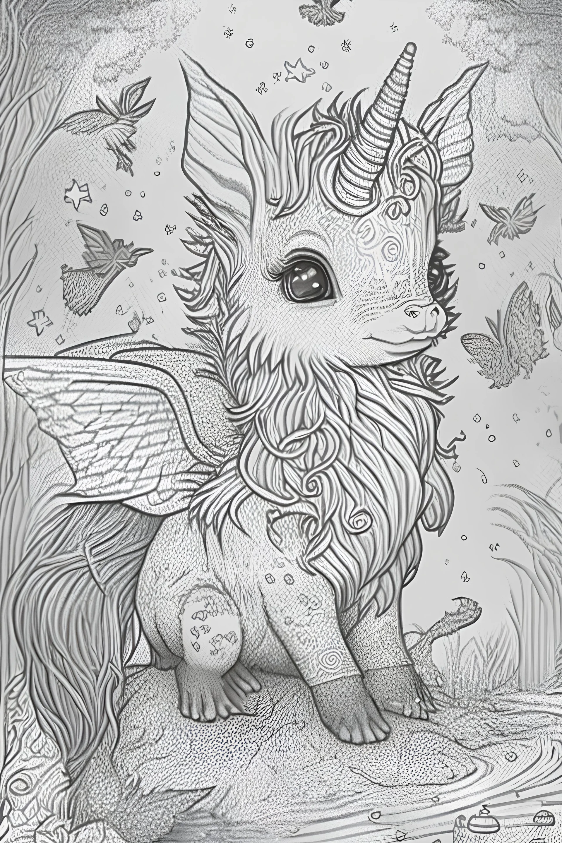 coloring book page of a magical animall