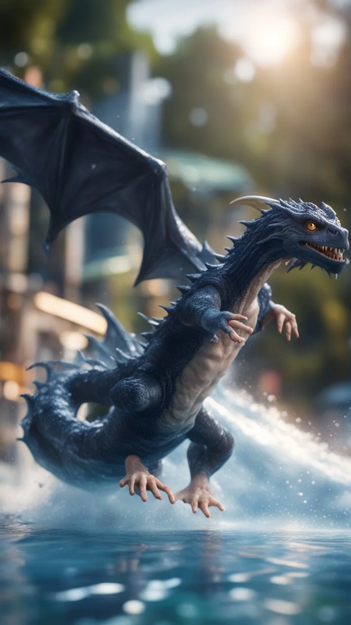 naked dementor petting his soap star fluffy dragon in a big jump water slide,bokeh like f/0.8, tilt-shift lens 8k, high detail, smooth render, down-light, unreal engine, prize winning