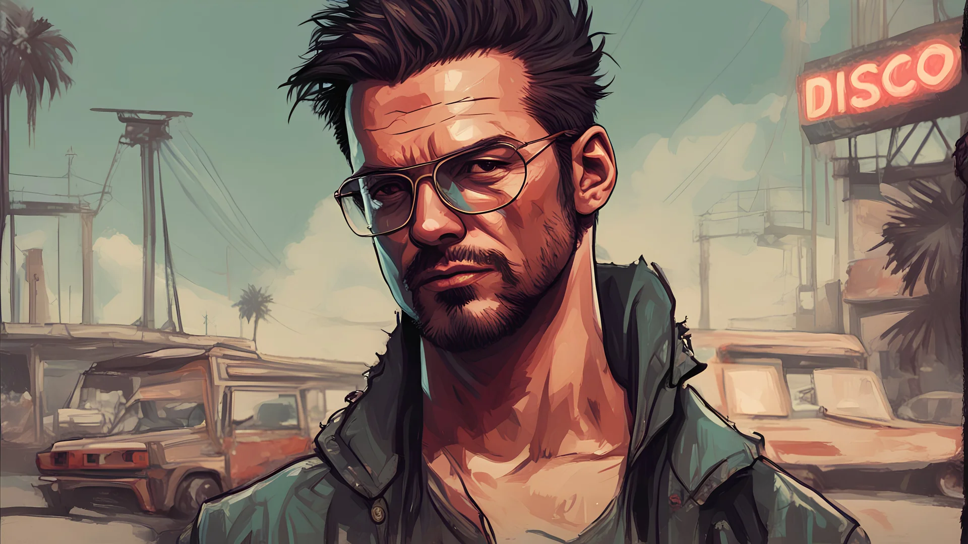 potrait of tyler durden with disco elysium art style