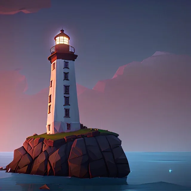 low poly scenery lighthouse by night