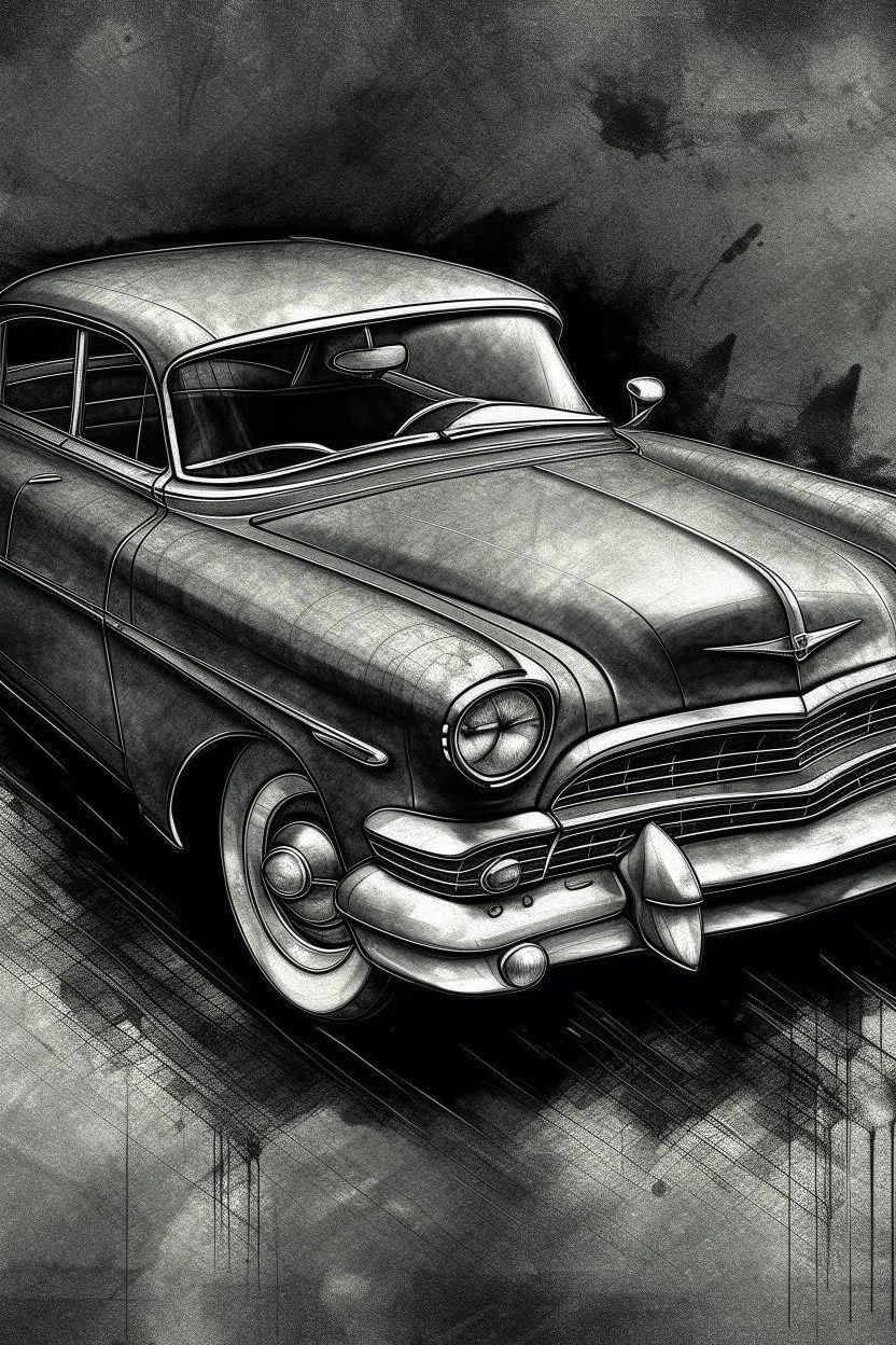 An old classic car 1900 , Hyper Realistic Aerial Grungy Dark-Grey Brush strokes on a dark rustic background with charcoals