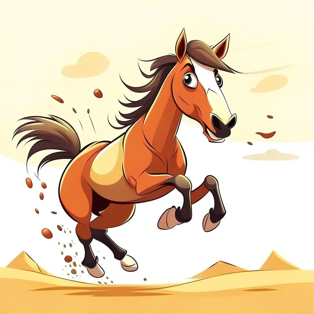 imagen de un caballo saltando sorprendido con aspecto infantil estilo animé