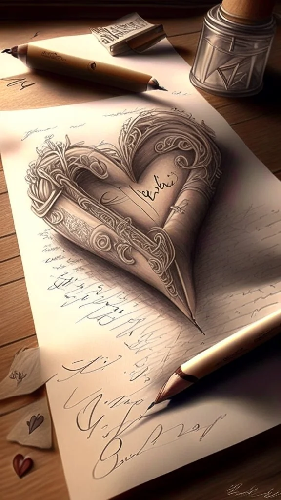 Drawing of love letters, realistic, proffesional, art, detailed