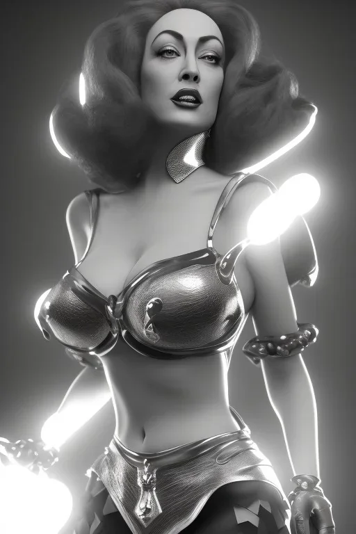 Joan Crawford as evil queen in black leather, busty, cleavage, dominatrix, curvy, angry, stern look. unreal 5, octane render, cinema4d, dynamic lighting, dramatic lighting, 4k, redshift render, highly detailed, hyper realistic,anthropomorphic