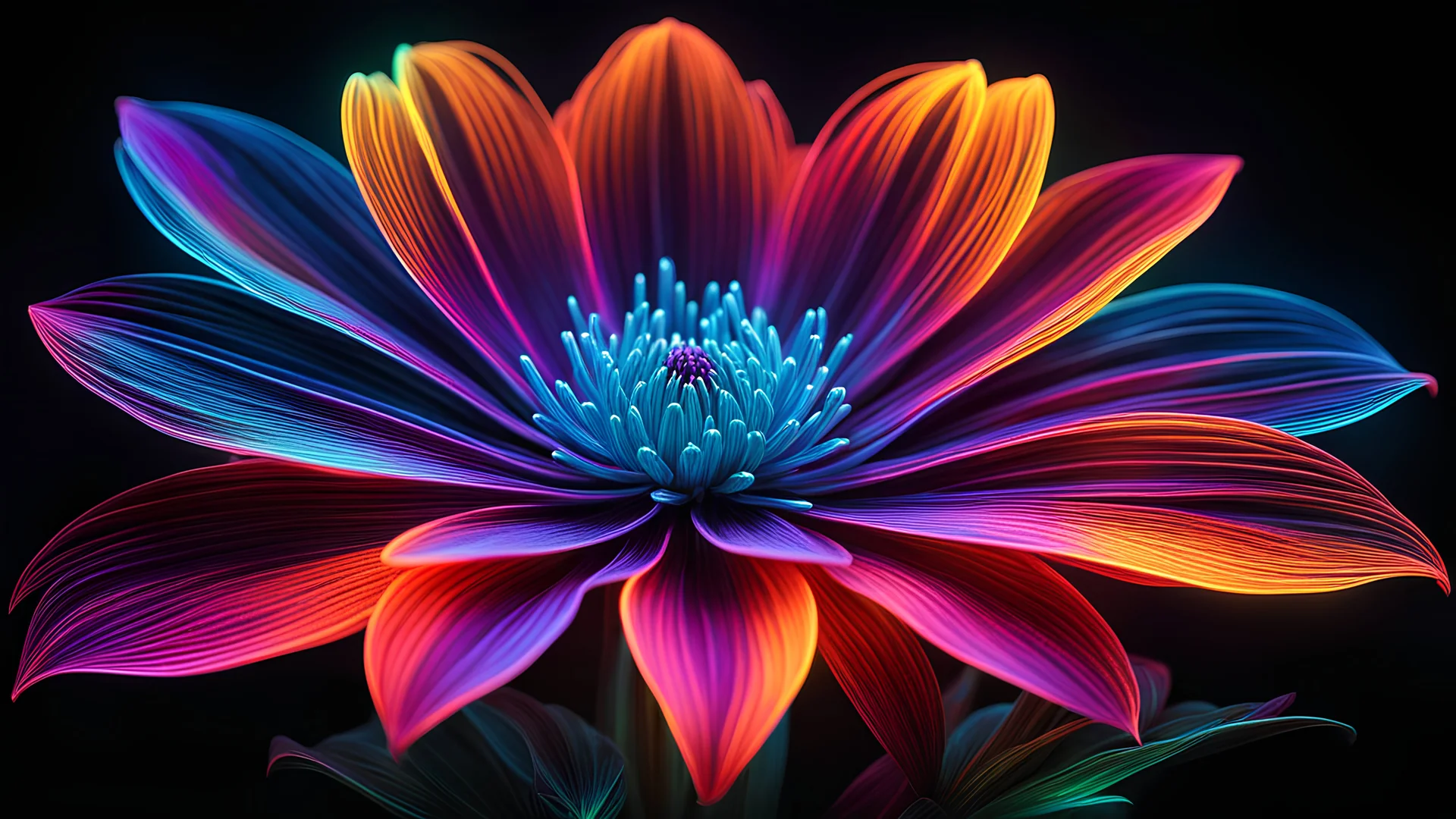 a bioluminescent neon flower, ultra detailed, realistic, vivid colors, volumetric lighting,