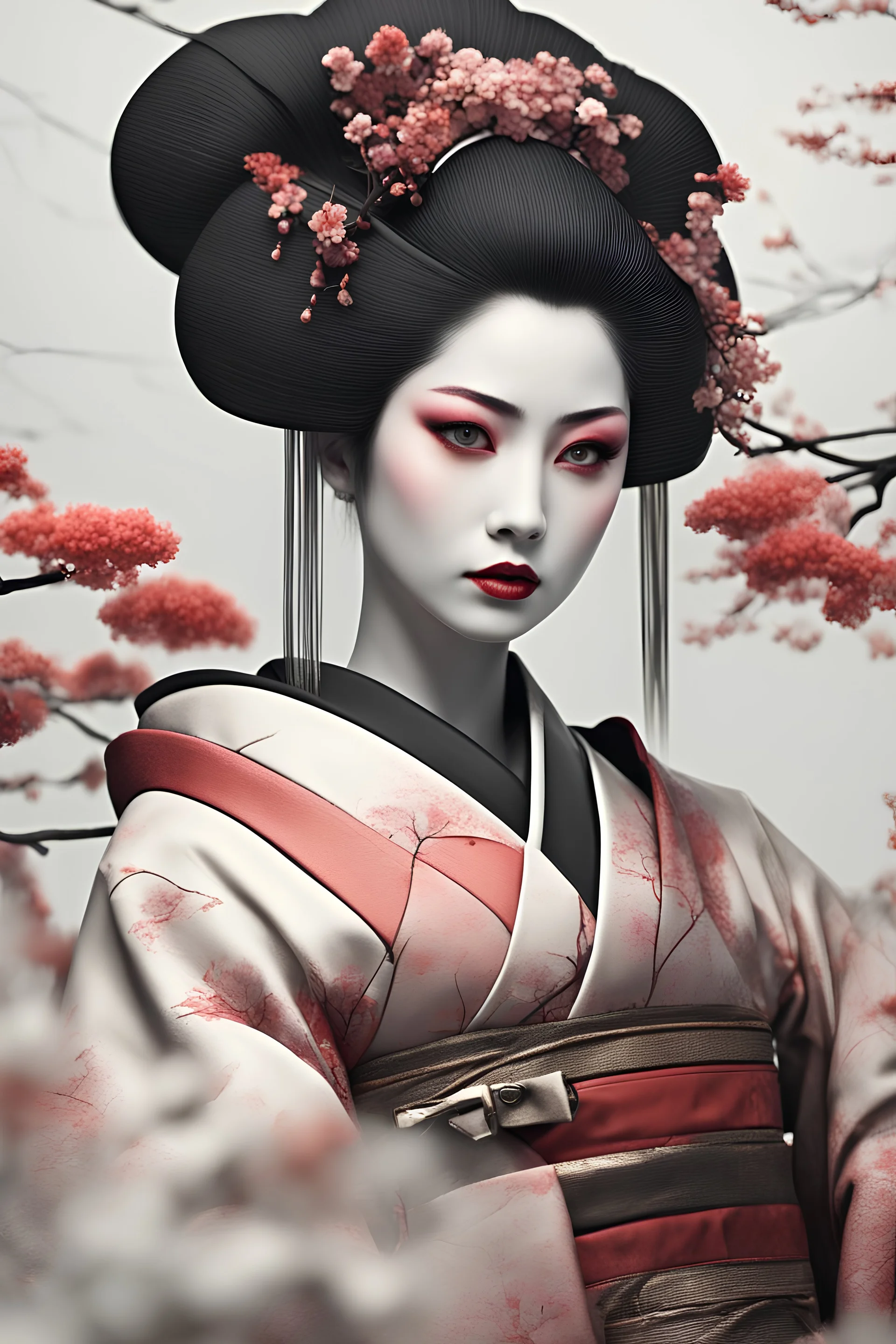 Ultra realistic photo beautiful geisha woman , futuristic style, hyper realistic, HOF, captured with professional DSLR camera, 64k, ultra detailed,