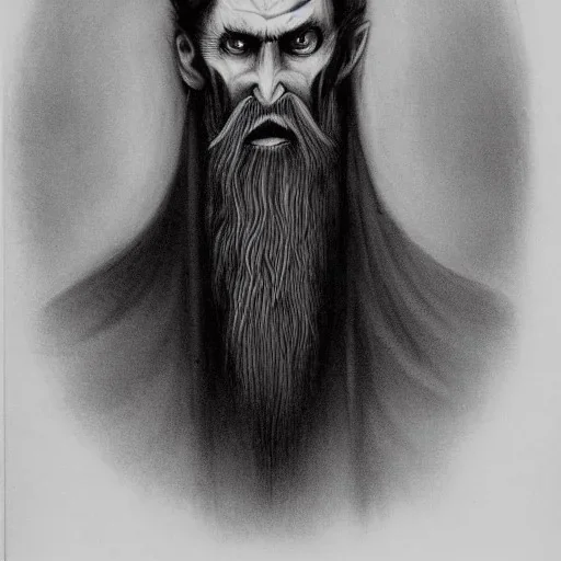 Vampire with yellow eyes with fleshy tentacle beard grey skin and vampire fangs and vampire bat nose as a Russian Orthodox