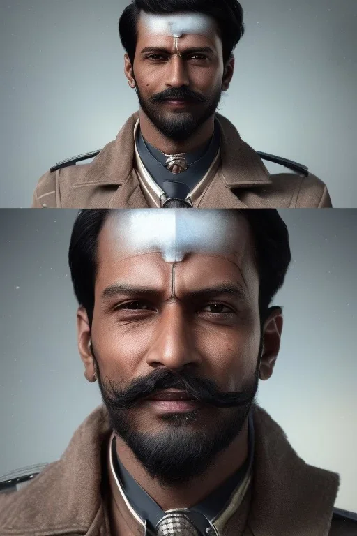 a portrait of dashing dude from india, cyborg , incredibly sharp & detailed, cinematic, vintage , cigarette in hand