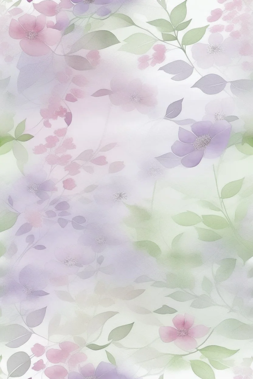 English watercolor, rosehip bush, many small flowers, very small pattern, blurriness,fog, powdery, silver, pale lilac, pale pink, silk, milk, softness, tenderness, 64k, high octane render