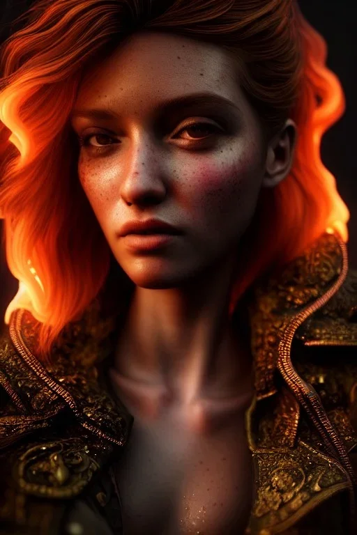 portrait of samantha prince set in acid rain fire, cinematic lighting, photorealistic, ornate, intricate, realistic, detailed, volumetric light and shadow, hyper HD, octane render, unreal engine 5 insanely detailed and intricate, hypermaximalist, elegant, ornate, hyper-realistic, super detailed --v 4