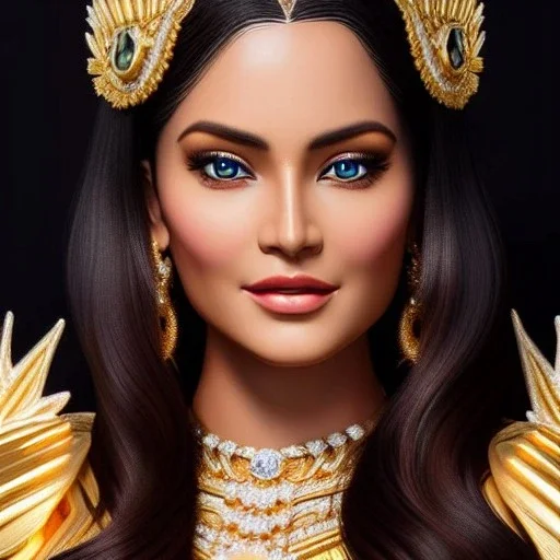 Ultra detailed fullbody Portrait in oil on canvas of busty Diana with Gold armor -Saint seya,extremely detailed digital painting,ultrarealistic skin,intense stare, extremely detailed face, crystal clear eyes, mystical colors ,perfectly centered image, perfect composition, rim light, beautiful lighting,masterpiece ,8k, stunning scene, raytracing, anatomically correct, in the style of Simon Bisley and Ohrai Noriyoshi and robert e howard and Steve Jung and Wizyakuza and uncannyknack.