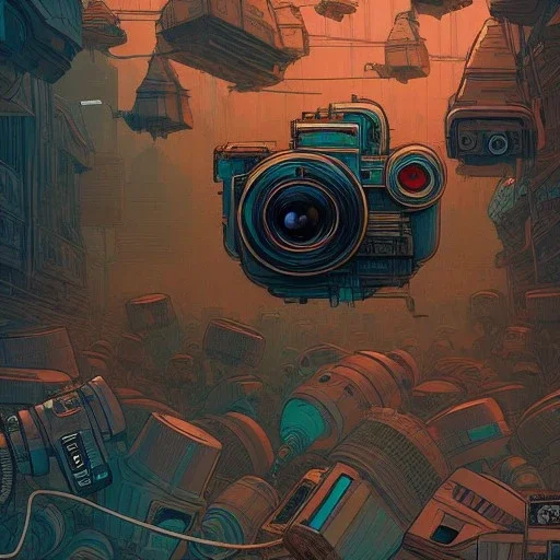 Camera., concept art, hyper detailed, asaf hanuka, dan mumford, kilian eng, post-apocalyptic, oil on canvas