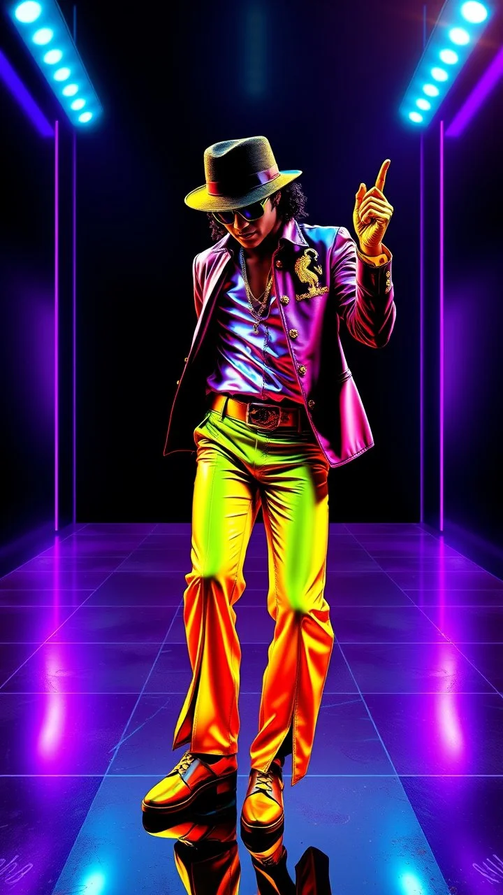 WPAP Pop art style Accurate Michael Jackson on dancing outside emboss 3d shiny cubis mirrors glass minimalist Neo Surrealisme Unique surrealistic artwork brutal multicolor neon colors,find details,UHD neons,black background