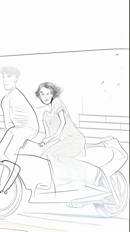 A girl and boy couple speeding on a motorbike realistic