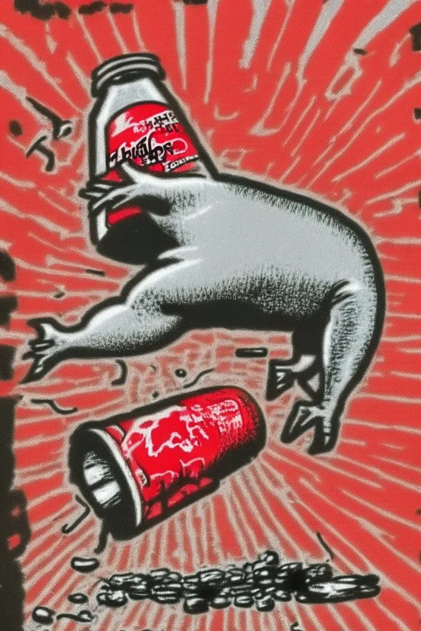 Schwein hüpft durch eine Cola-Flasche von Keith Haring