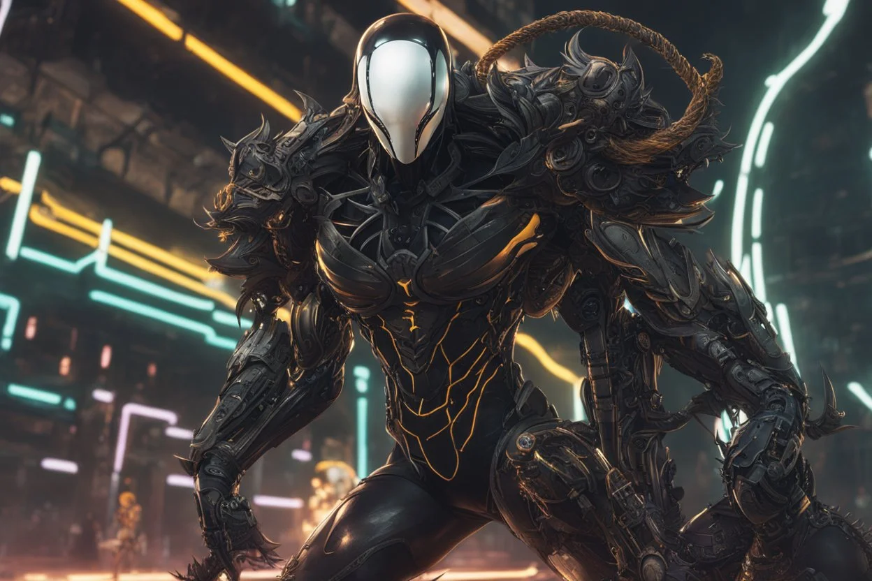 Venom machine in nier automata artstyle, halloween them, neon effect, , close picture, fantasy world, intricate details, highly detailed, high details, detailed portrait, masterpiece,ultra detailed, ultra quality