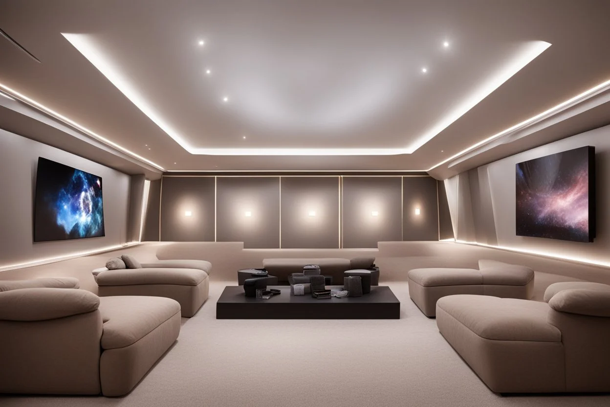 home cinema room with LED lighting in the walls make sure the room is completely symmetrical