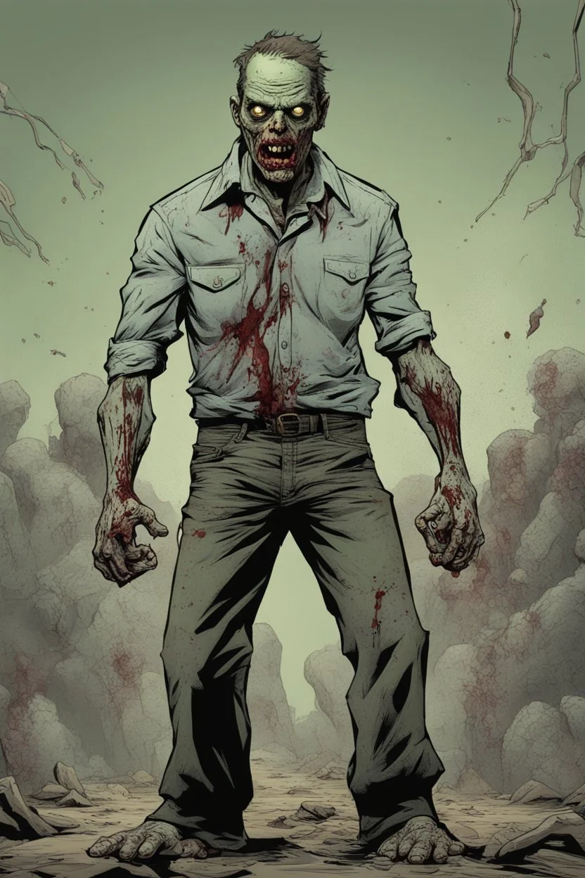 zombie, portrait, comic book, full body, standing, mean, perfect hands,