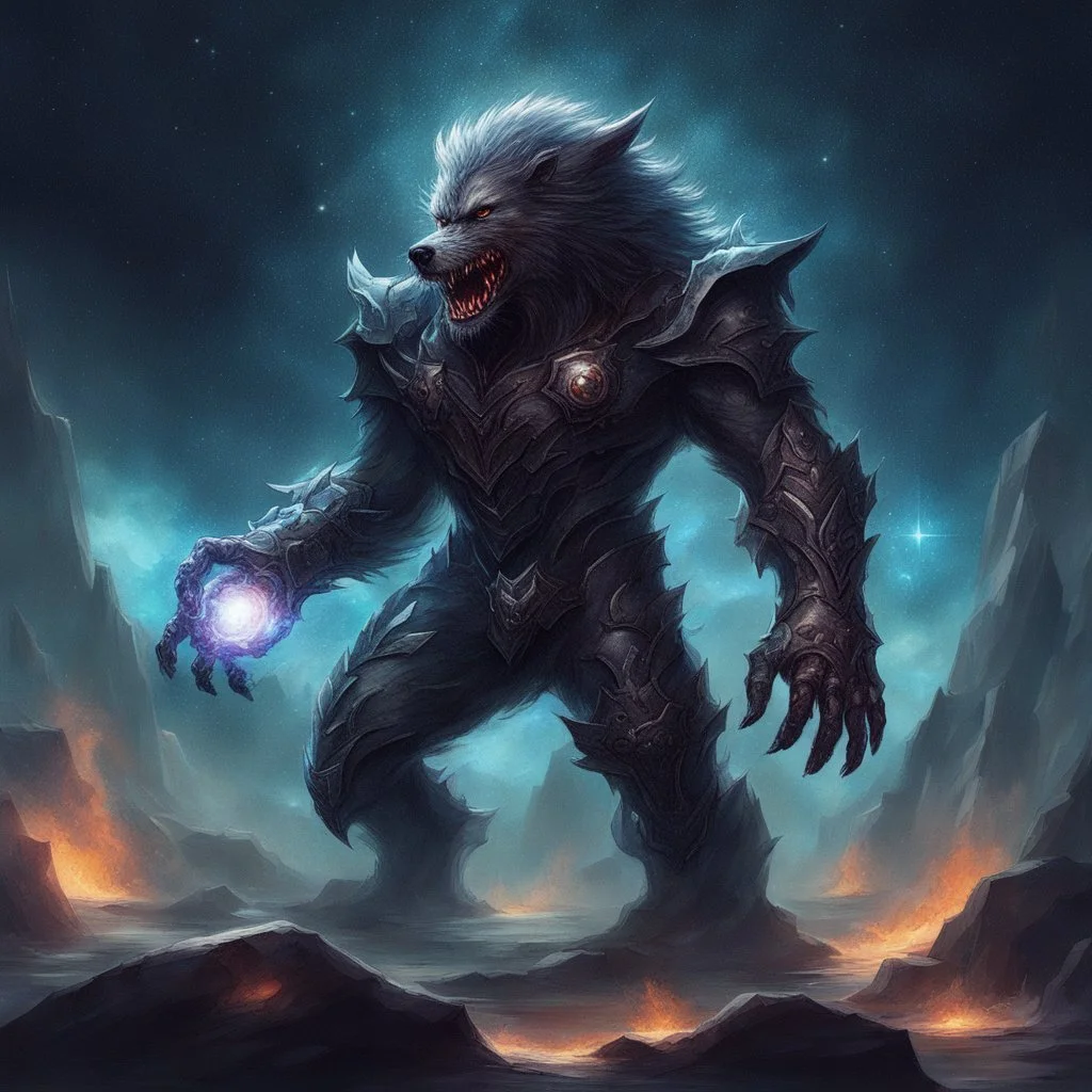 A terrifying creature combining water and sun with the powers of a werewolf and Dracula A battle suit made of galaxies and stars with a glove that has seven endless stones