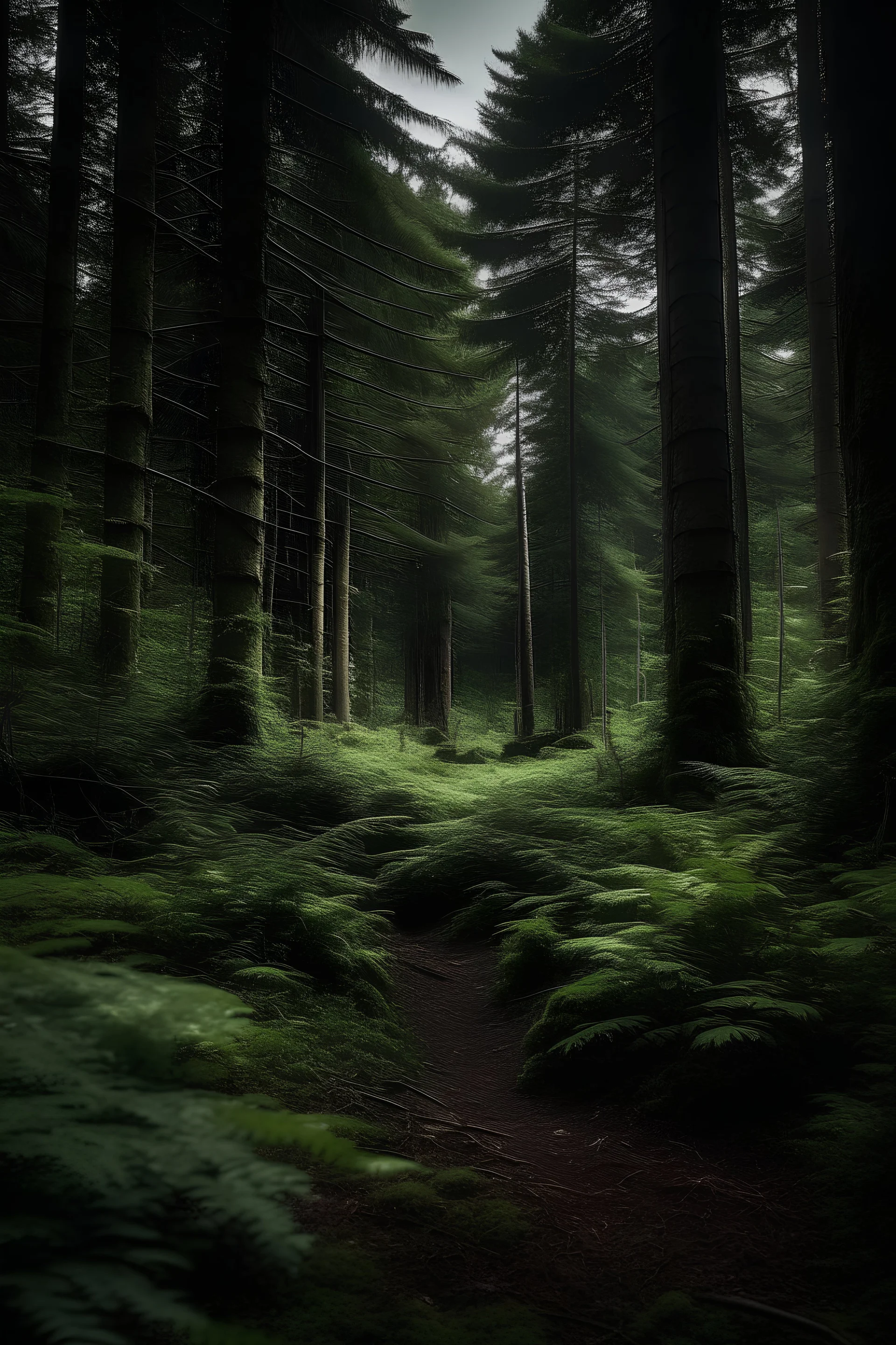 A photo of a dense forest with tall trees, creating a sense of mystery and adventure.