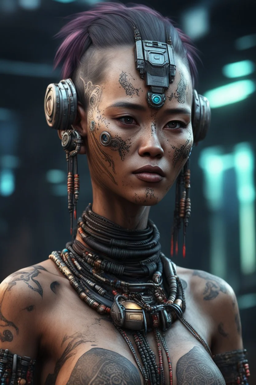 cyberpunk female suku borneo indonesia, 8k, realistic,