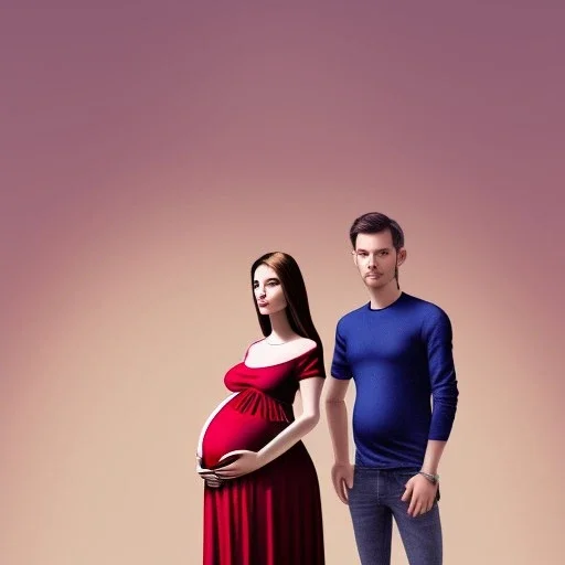 pregnant couple wearing clothes