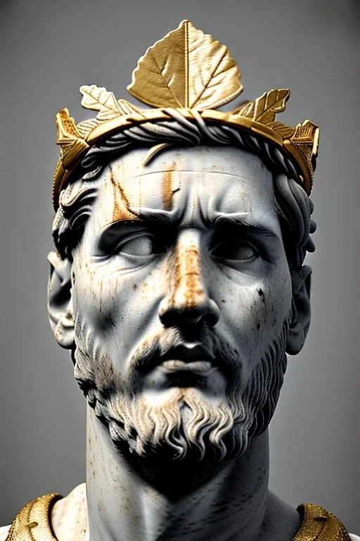 Ultra Realistic image, Roman sculpture, white marble material, Lionel Messi, gold Laurel leaves wreath, god crown, baroque ornaments, one gold star in heart, sun ornament, sun rays background, chisel style, waist up portrait, emperor style, epic, celestial, cinematic lighting, God light, god rays, 4k resolution, smooth details, ornate details, soft lighting, unreal engine 5, art station, substance 3d.