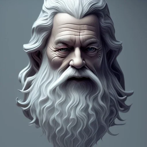 White Sculpture gandalf full body, greek sculpture style, full body, fresco background, hyper realistic, 8k,