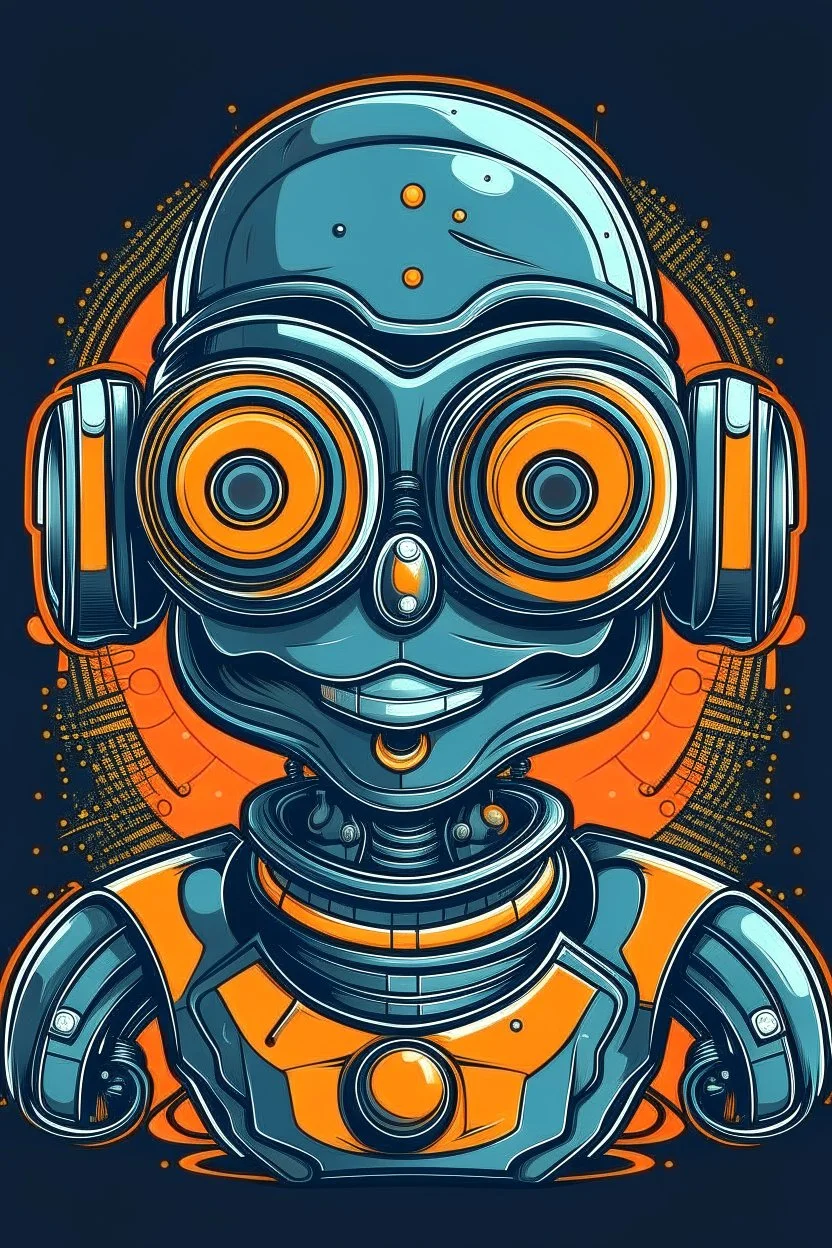 ROBOT wearing sunglasses, Style: NEW, Mood: Groovy, T-shirt design graphic, vector, contour, WITH background.