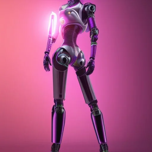 Cute hijab woman in a robotic suit,purple and pink backlight, profile