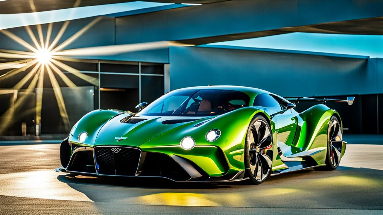 A sleek (((a fusion of bentley and koenigsegg jesko))), its glossy shell reflecting the (((bright sun))), cutting through a (((clear bright blue morning sky)))