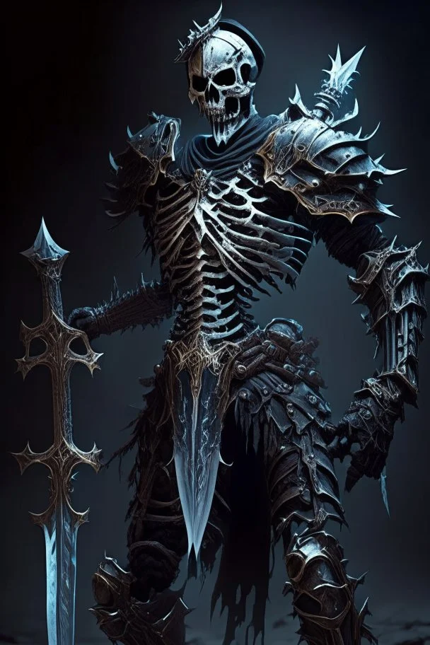 dark armored skeleton warrior with legendary sword