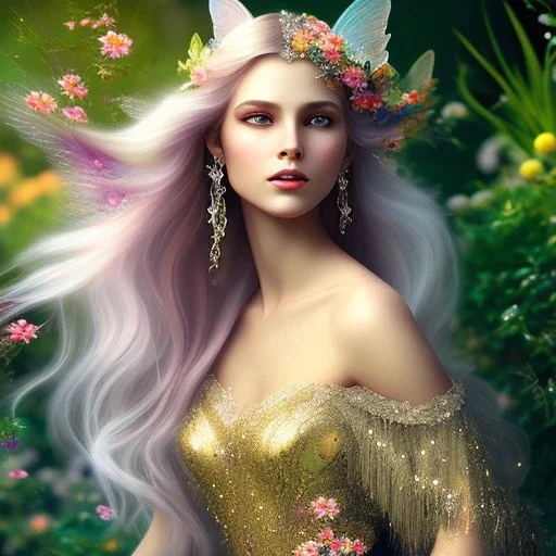 bright fairy, beautiful portrait,long hair, flowers