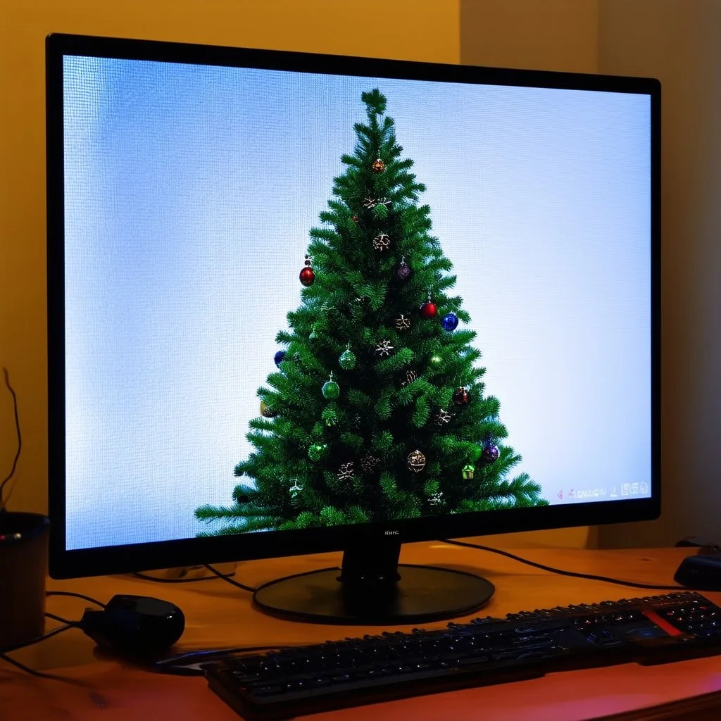 Christmas tree displayed on the monitor of a computer