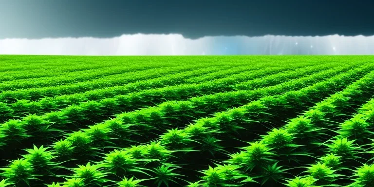 magnificent, realistic, colorful, massive, epic, ray tracing, cinematic, 8k, HD, Ultra High Definition, photo film, film grain, hyper-detailed, vibrant colorful exotic marijuana plant field with storm troopers walking though