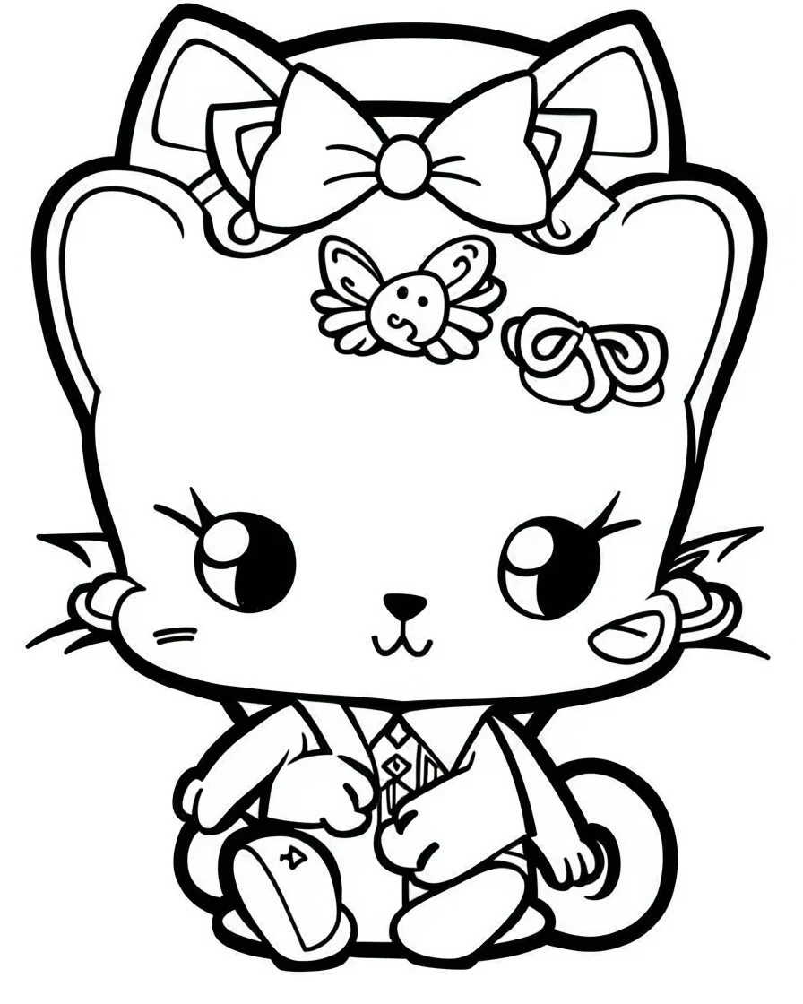 outline art for real Hello Kitty coloring page, Japanese manga style, cartoon style, cute face, white background sketch style, full body is a must, only use outline, clean line art, no shadow, bold outline