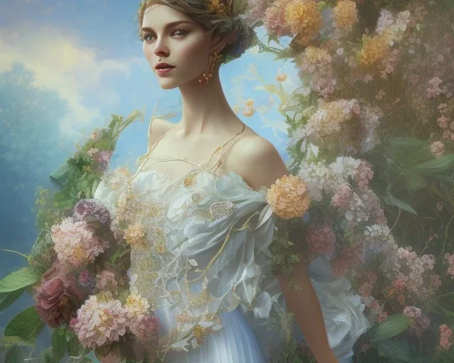 gardenia flowers, colorful, psychedelic, intricate, elegant, highly detailed, digital painting, artstation, concept art, smooth, sharp focus, illustration, art by artgerm and greg rutkowski and alphonse mucha, ballerina