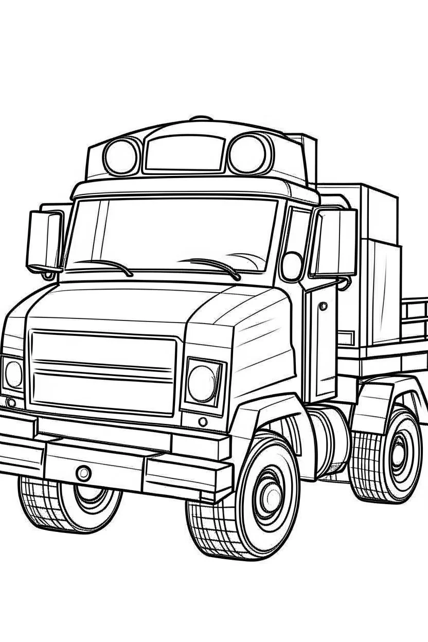 outline art for cute Truck coloring pages with sitch, white background, Sketch style, full body, only use outline, toddlers style, clean line art, white background, no shadows and clear and well outlined.