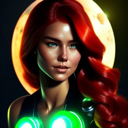 portrait of mary jane watson, red hair, green eyes, black tanktop, intricate, elegant, glowing lights, highly detailed, comic style, artstation, concept art, smooth, sharp focus, illustration, art by wlop, mars ravelo and greg rutkowski