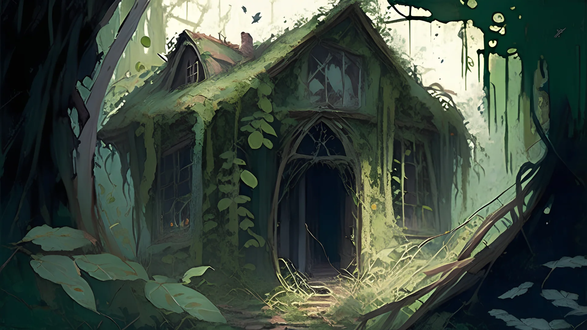 Suddenly, Lily spotted an old, dilapidated cottage nestled amidst the overgrown foliage. The windows were shattered, and the door creaked eerily in the wind. With a mix of excitement and apprehension, Lily cautiously approached the mysterious dwelling.