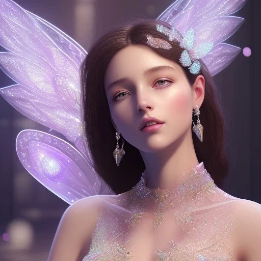 one big crystal subtle in a galactic ambiance with a beautiful girl with butterfly wings, transparent flowers, delicate colors, in the foreground, full of details, smooth,soft light atmosphere, smooth, extremely sharp detail, finely tuned detail, ultra high definition, 8 k, unreal engine 5, ultra sharp focus