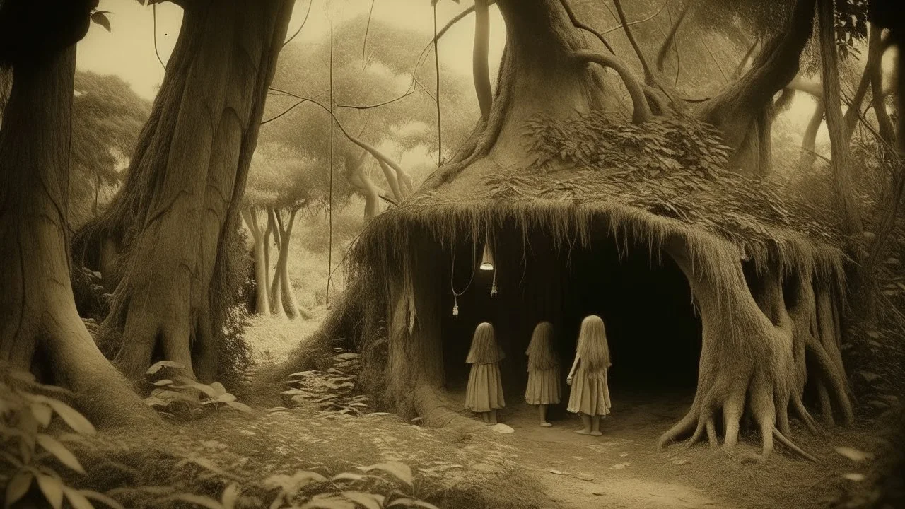 The kingdom of the elves was hidden in the enchanted forest., vintage sepia, film effect