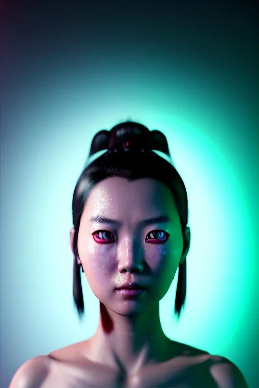 Studio photo portrait, Asian woman samurai,cyberpunk,red, white, black, led wires, glow eyes, cinematic, Ultra realistic, wide angle view, soft color, highly detailed, unreal engine 5, RTX, ultra detail, 3d, finely drawn, high definition.