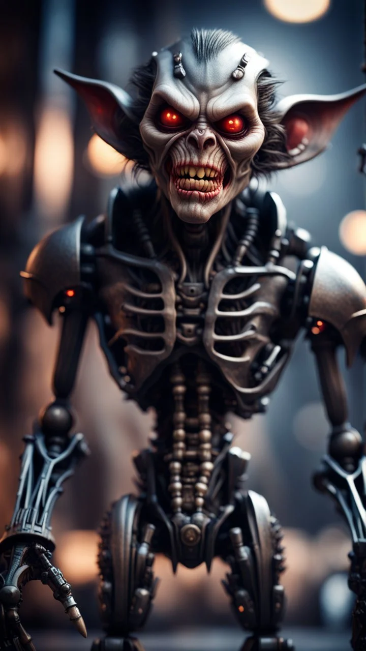 full figure portrait of a vampire werewolf robot goblin gremlin , in the style of Giger,bokeh like f/0.8, tilt-shift lens 8k, high detail, smooth render, down-light, unreal engine, prize winning