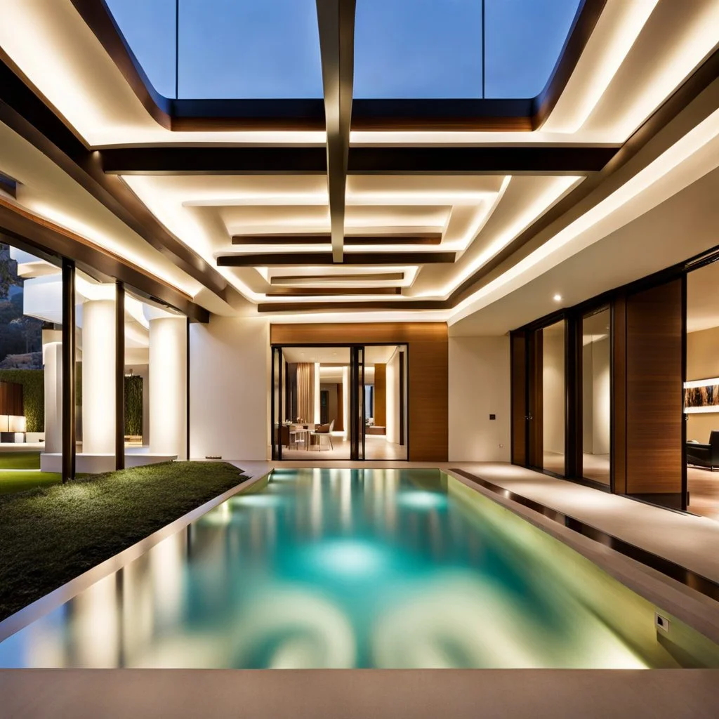 Flowing Luminous Ceilings,Form work Mansions, Harmony and balance between elements,