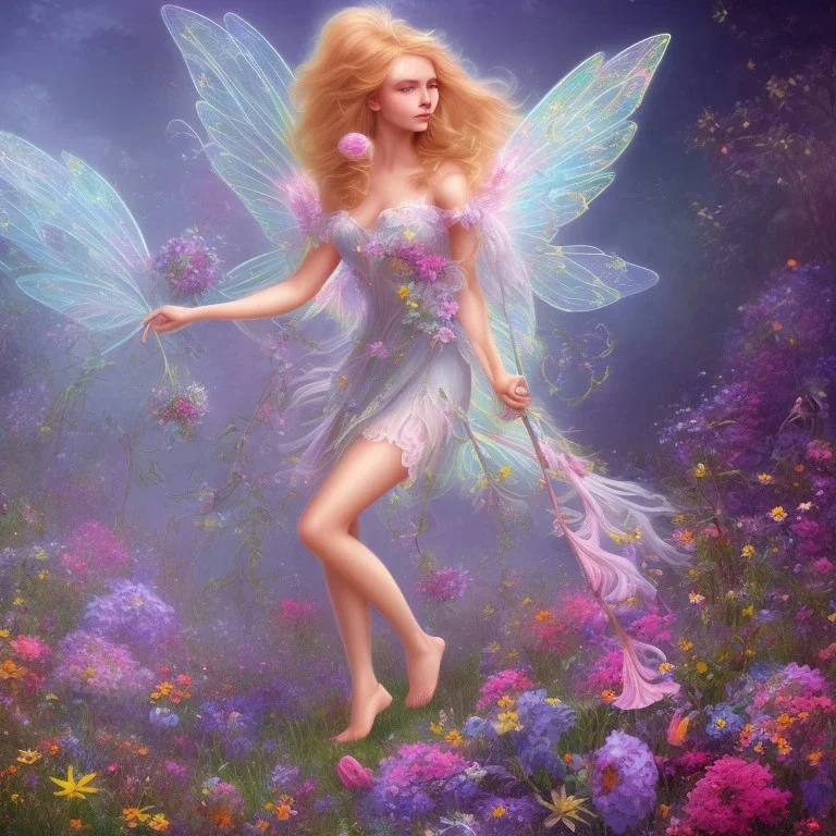 bright fairy in a flowery landscape