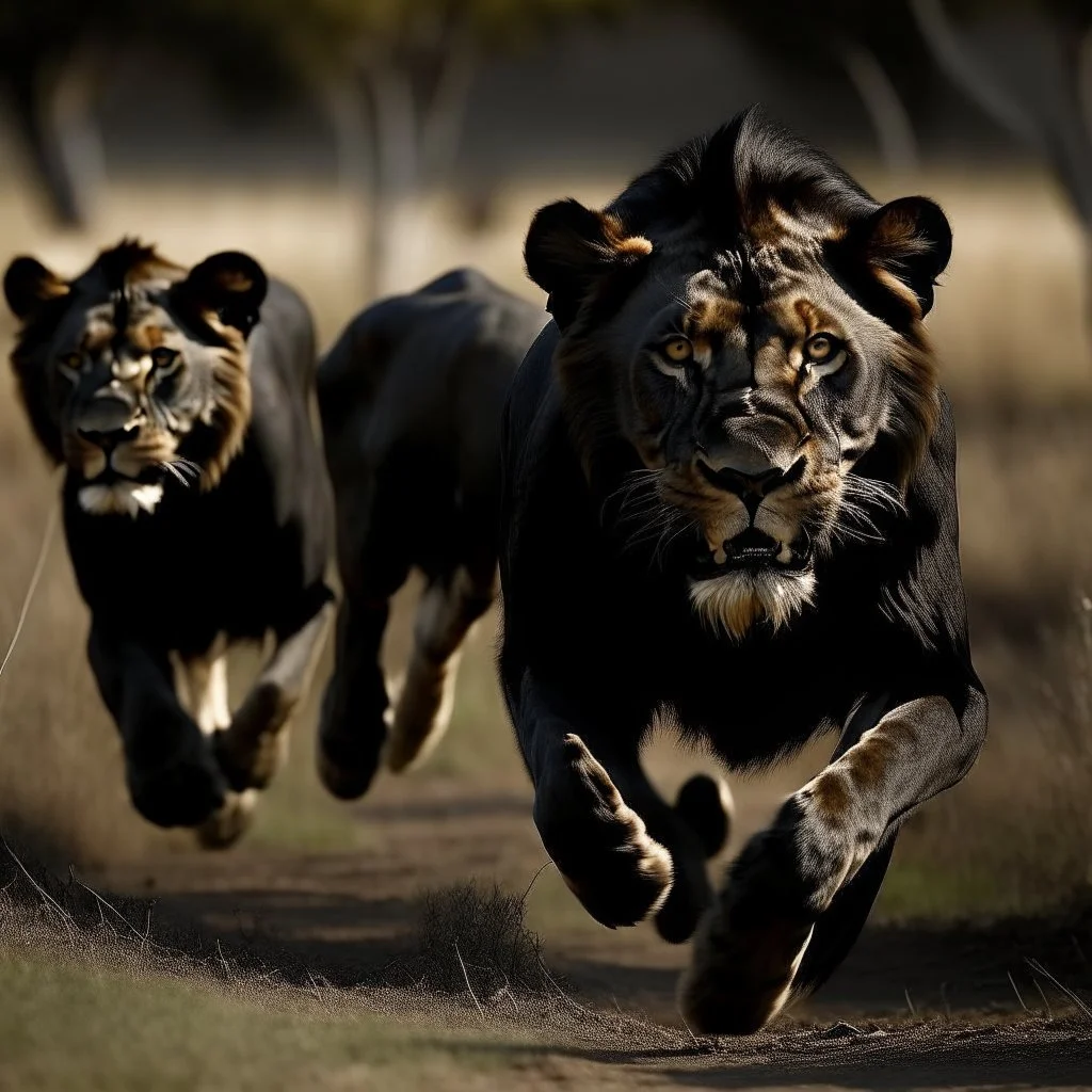 black lions running